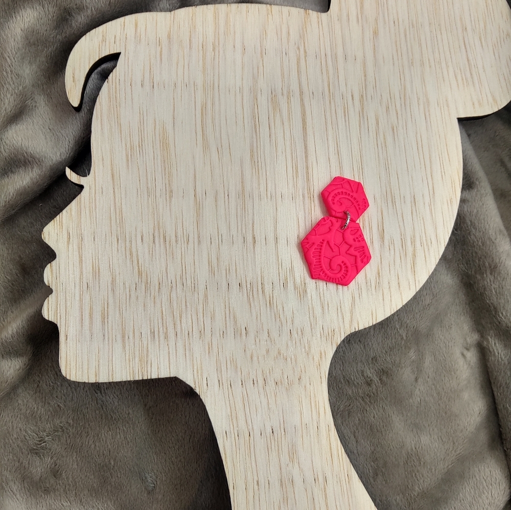 Hot pink dangle earrings - clay - handmade